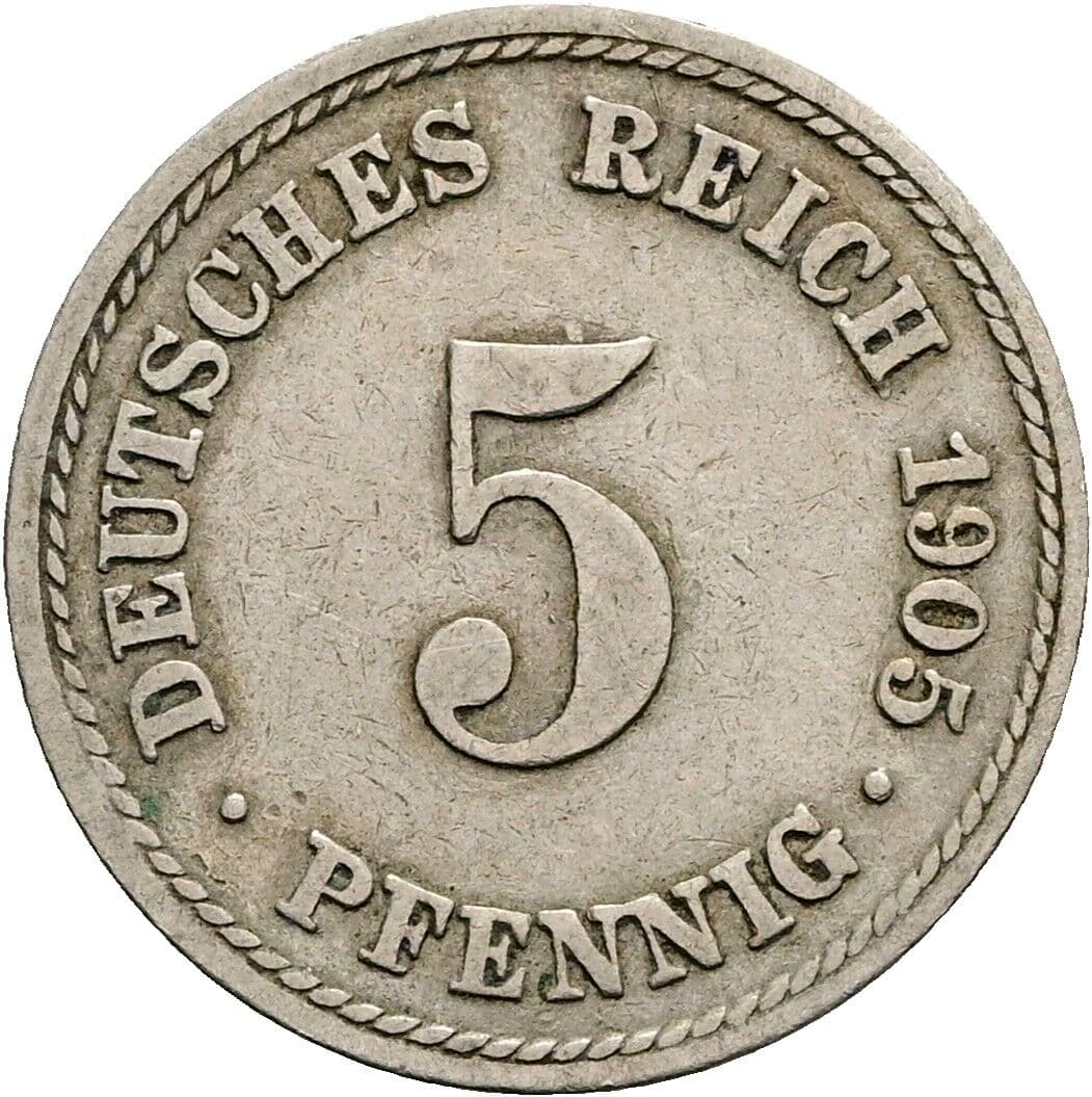 5 Pfennig 1905 F – Vorderseite