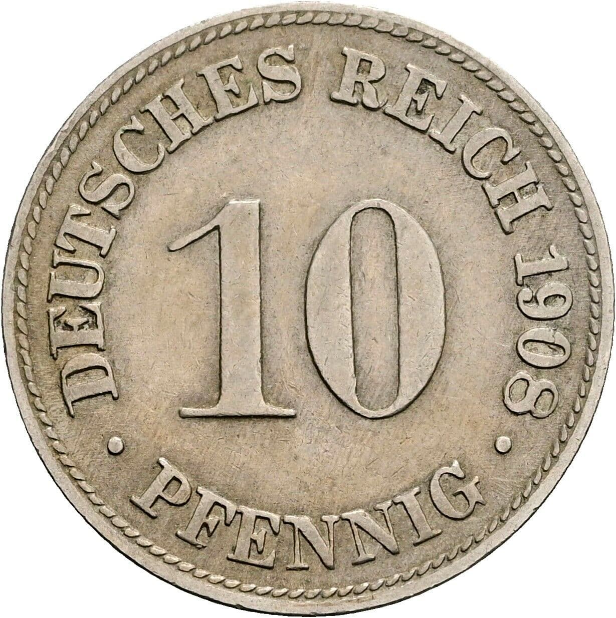 10 Pfennig 1908 D – Vorderseite