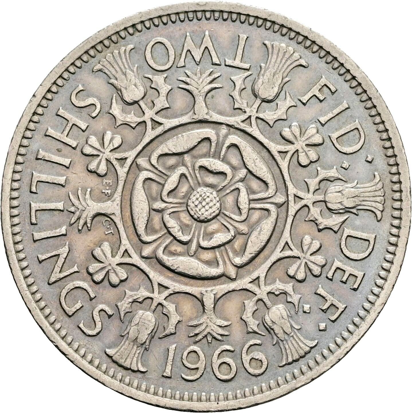 2 Shillings Elisabeth II. 1952-2022 1966 – Rückseite