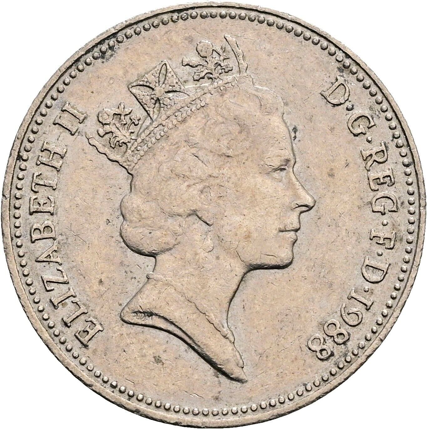 5 Pence Elisabeth II. 1952-2022 1988 – Vorderseite