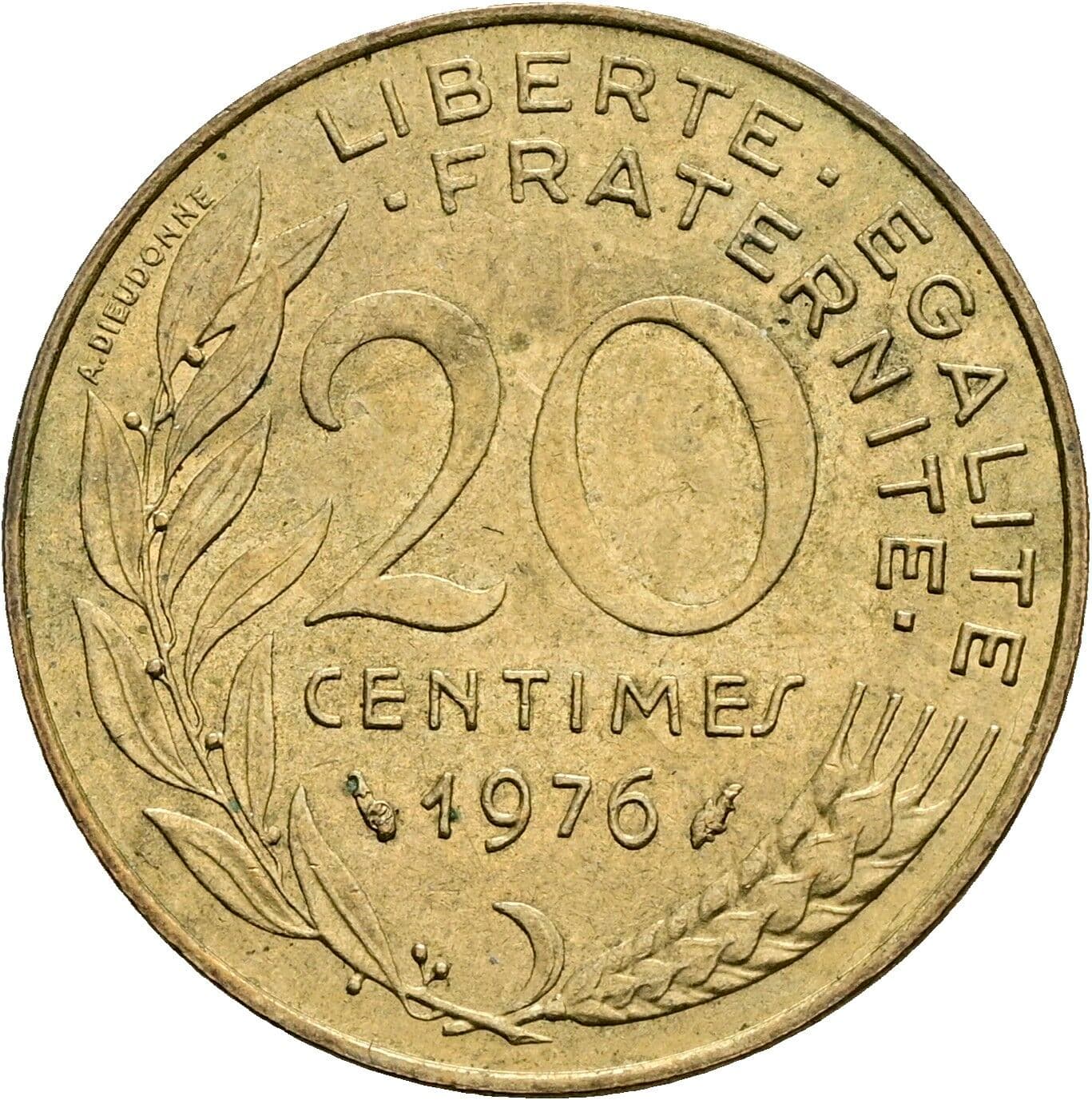 20 Centimes 1976 – Vorderseite