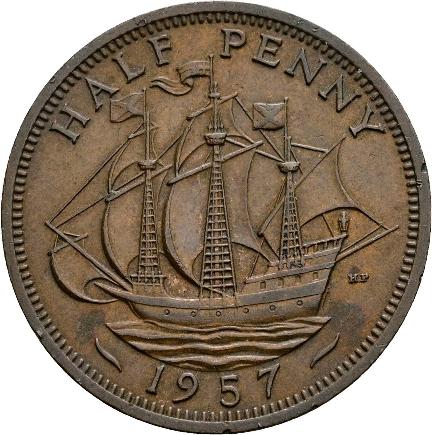 Half Penny Elisabeth II. 1952-2022 1957 – Rückseite