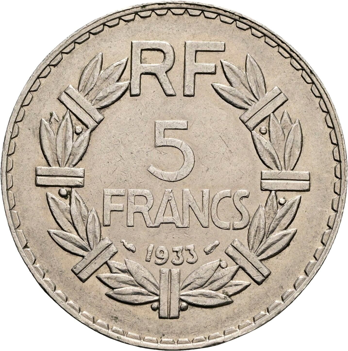 5 Francs 1933 – Rückseite