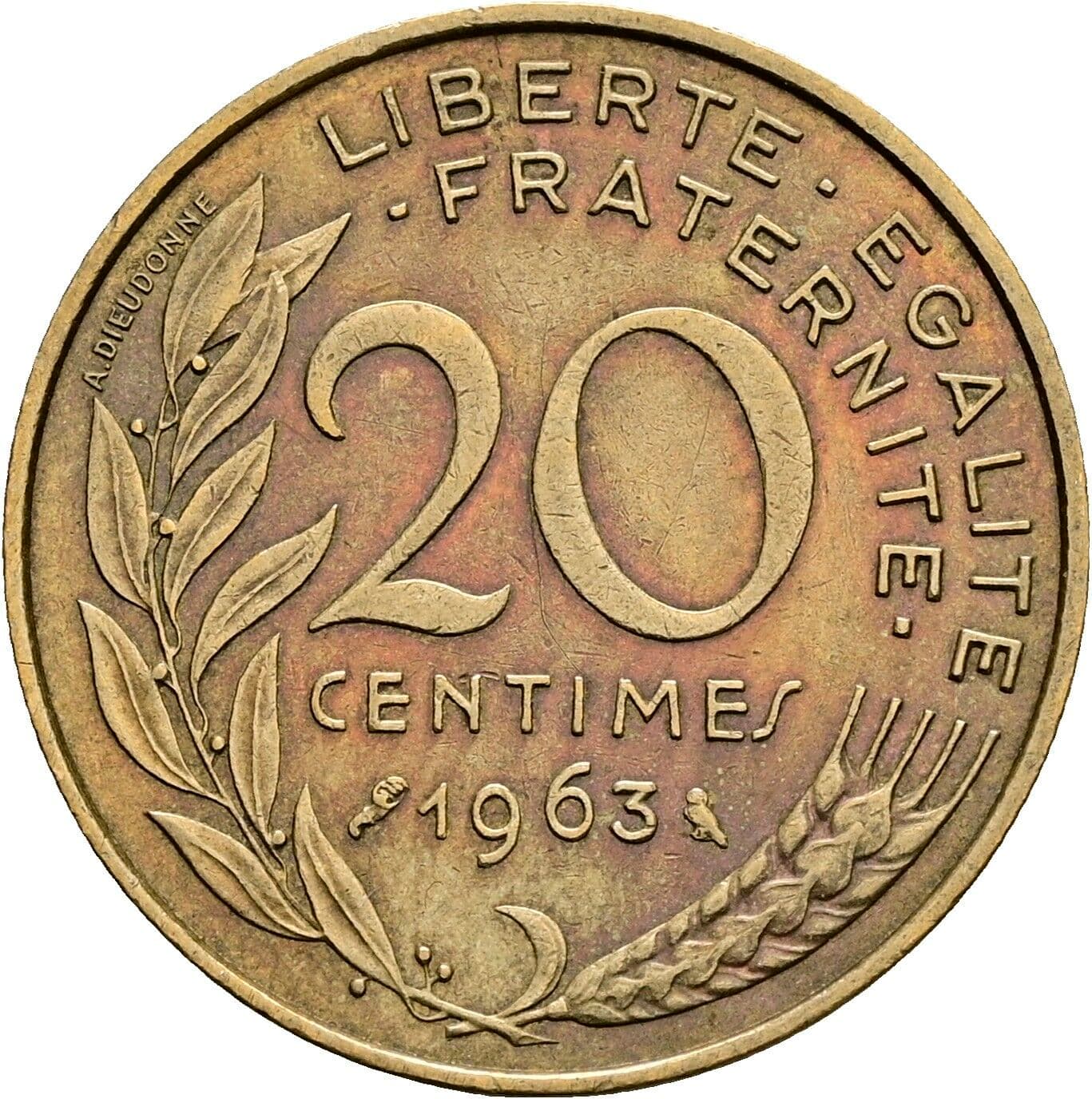 20 Centimes 1963 – Vorderseite