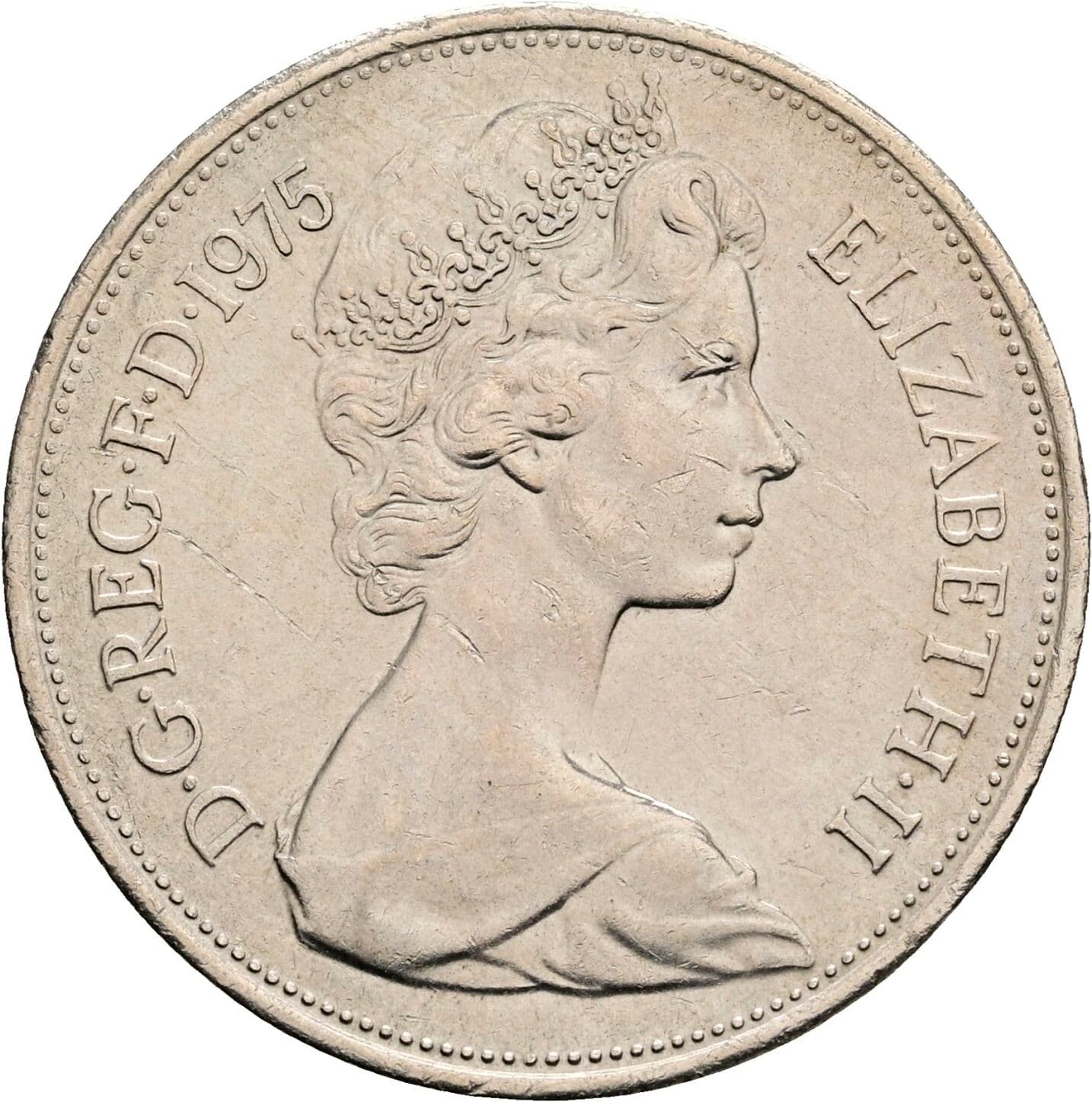 10 New Pence Elisabeth II. 1952-2022 1975 – Vorderseite
