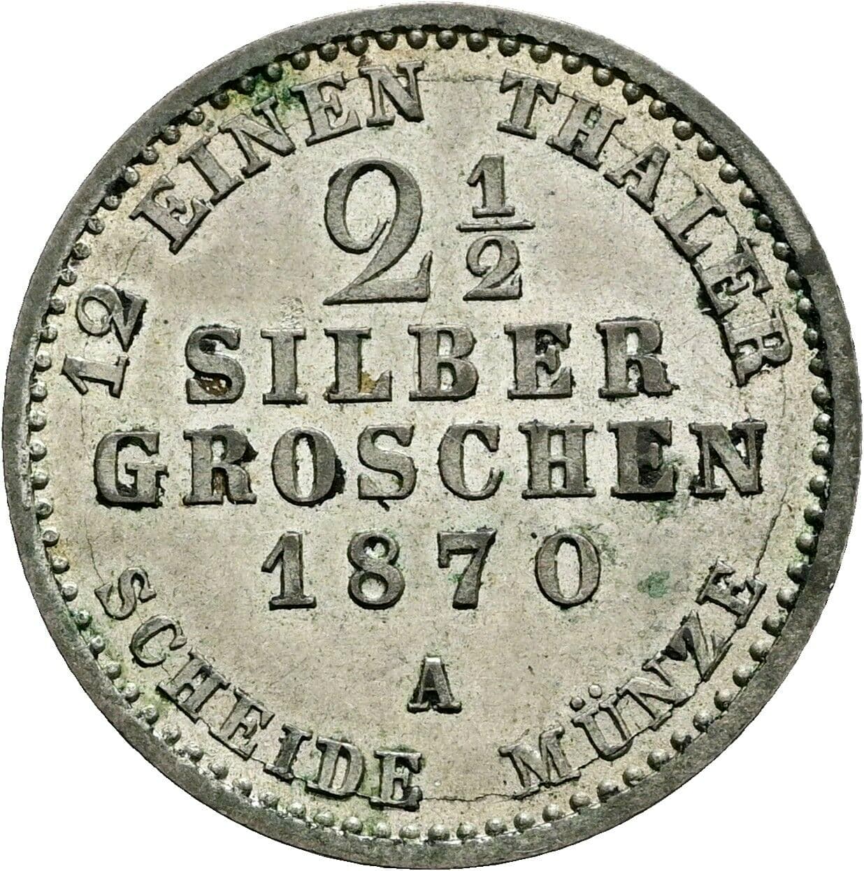 2 1/2 Silbergroschen Wilhelm I. 1861-1888 1870 A – Rückseite