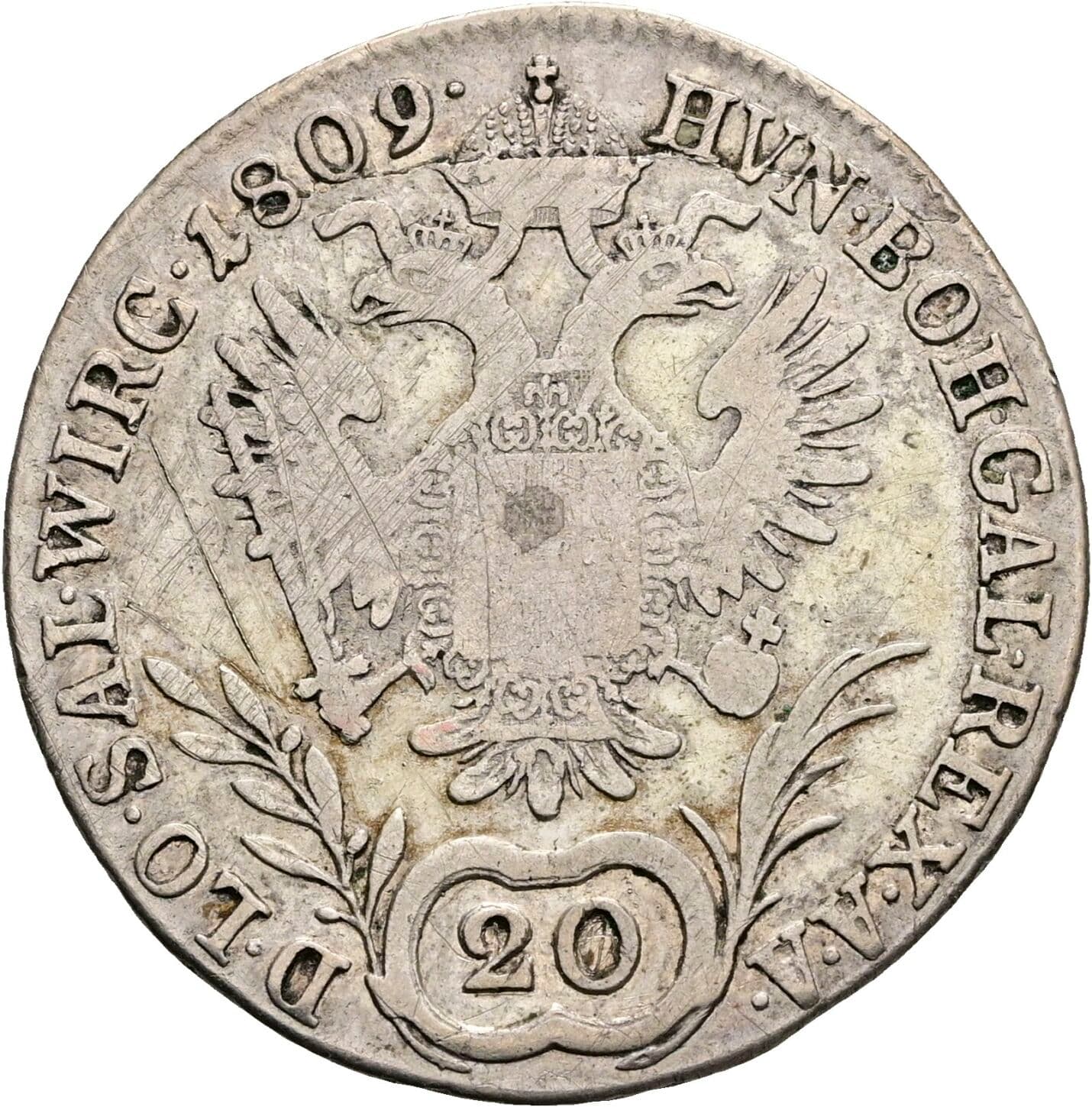 20 Kreuzer Franz II. (I). 1792-1835 1809 G, Nagybanya – Rückseite