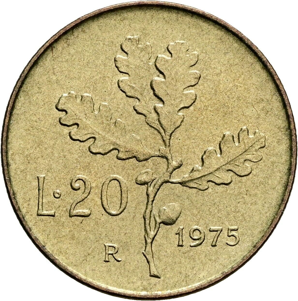 20 Lire 1975 – Rückseite