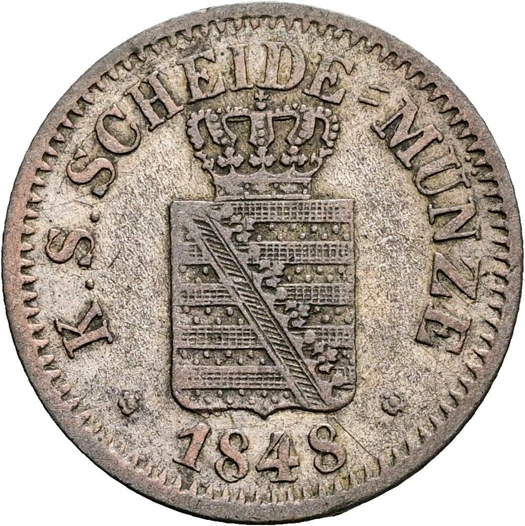 1 Neugroschen König Friedrich August II. (1836-1854) 1848 F – Rückseite