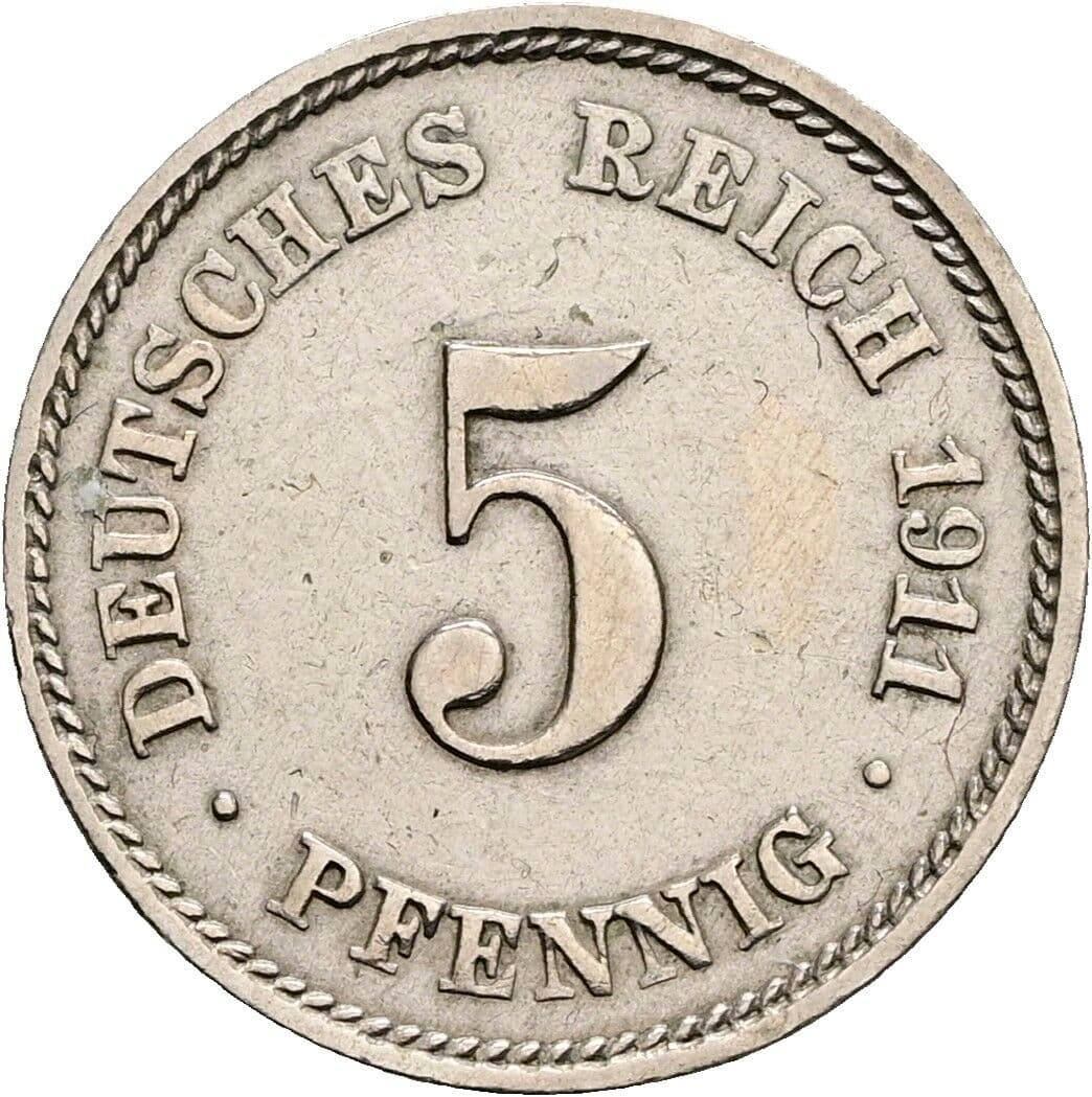 5 Pfennig 1911 E – Vorderseite