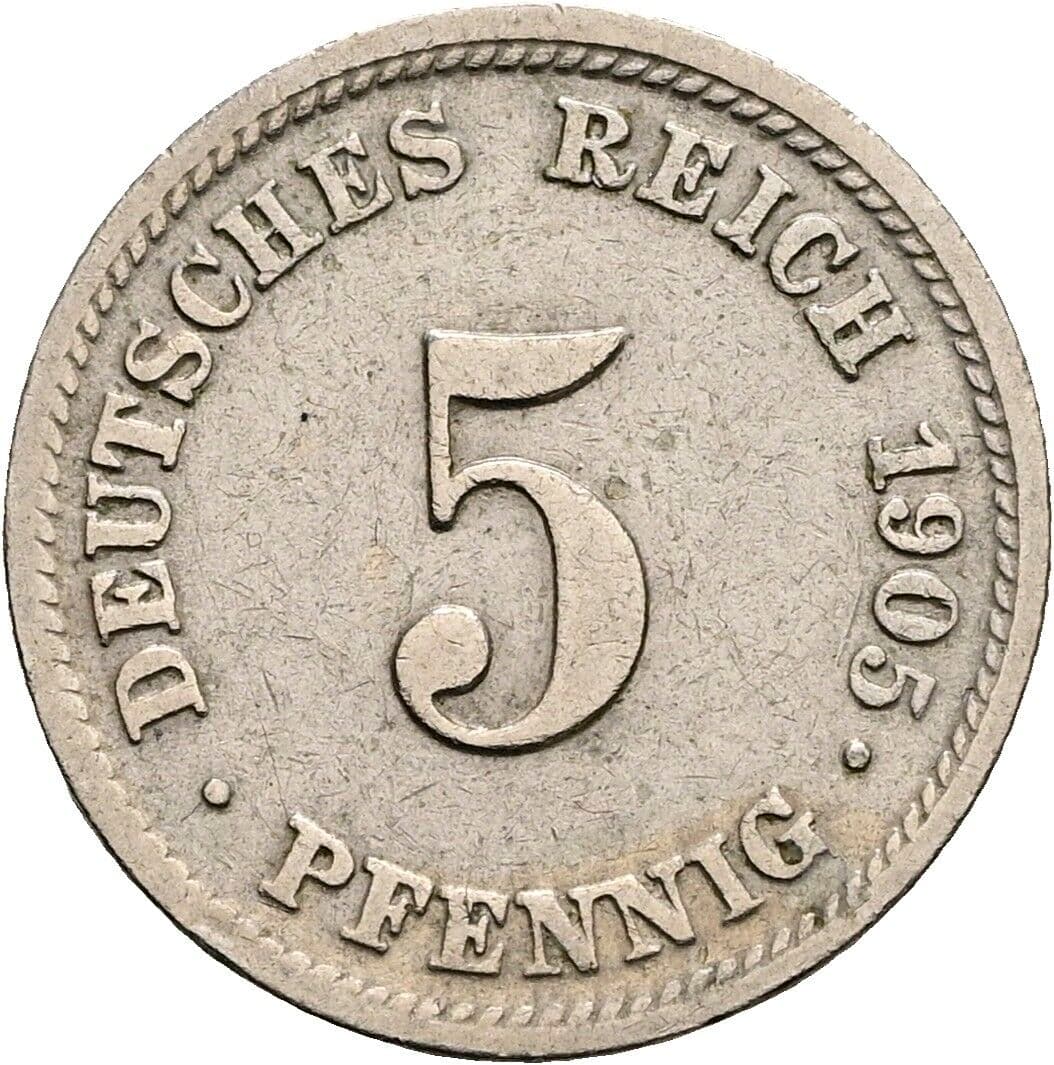 5 Pfennig 1905 D – Vorderseite