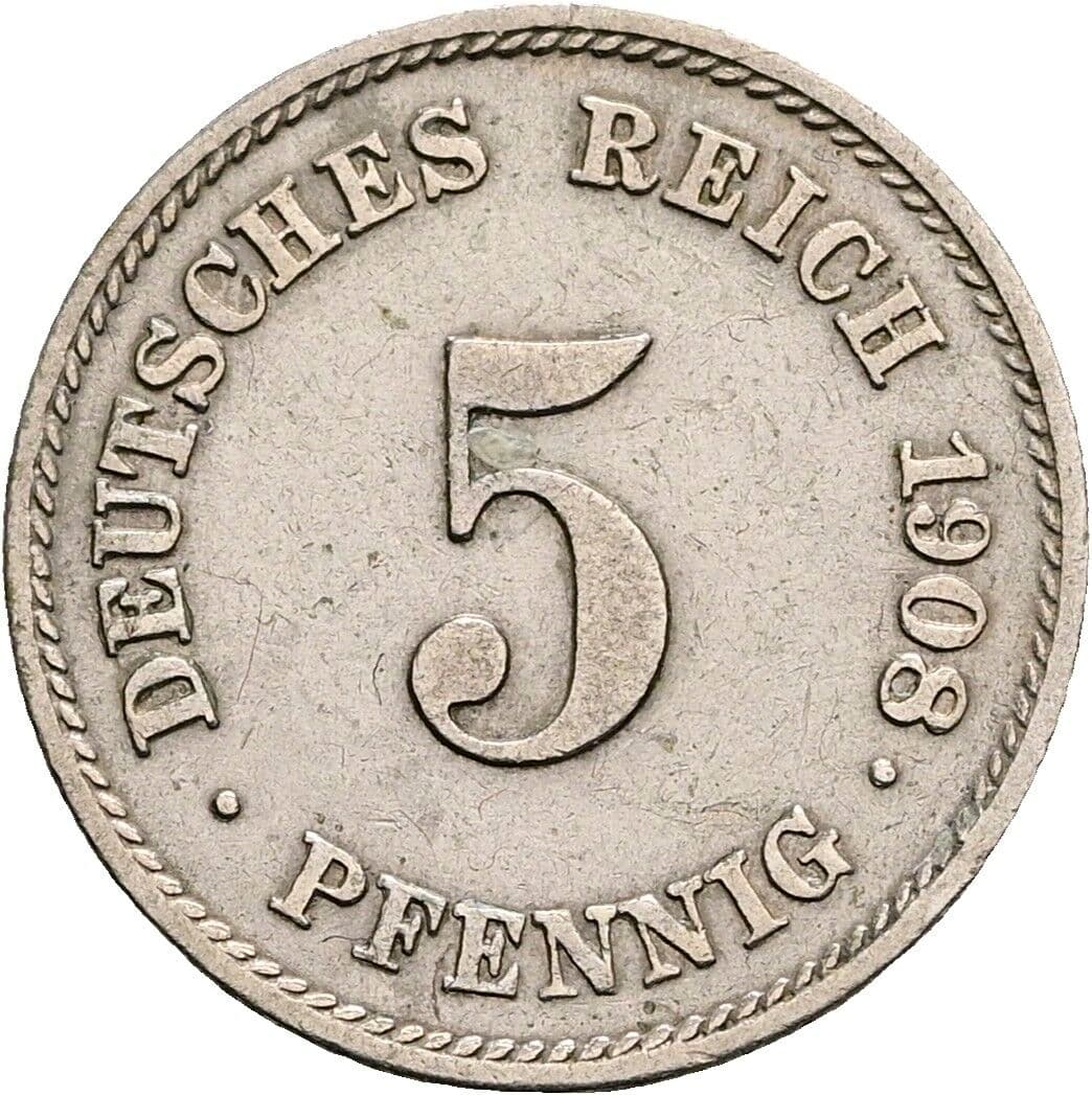 5 Pfennig 1908 E – Vorderseite
