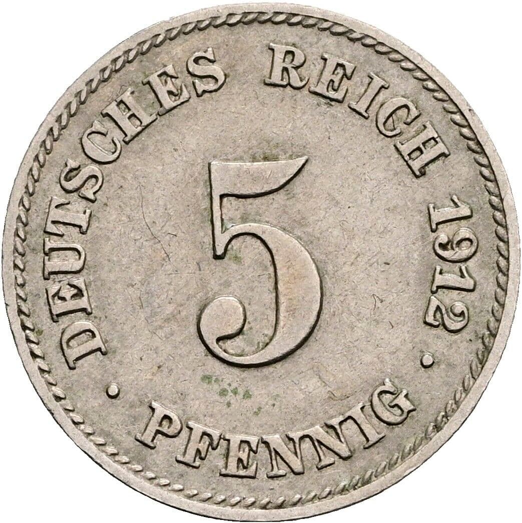 5 Pfennig 1912 J – Vorderseite