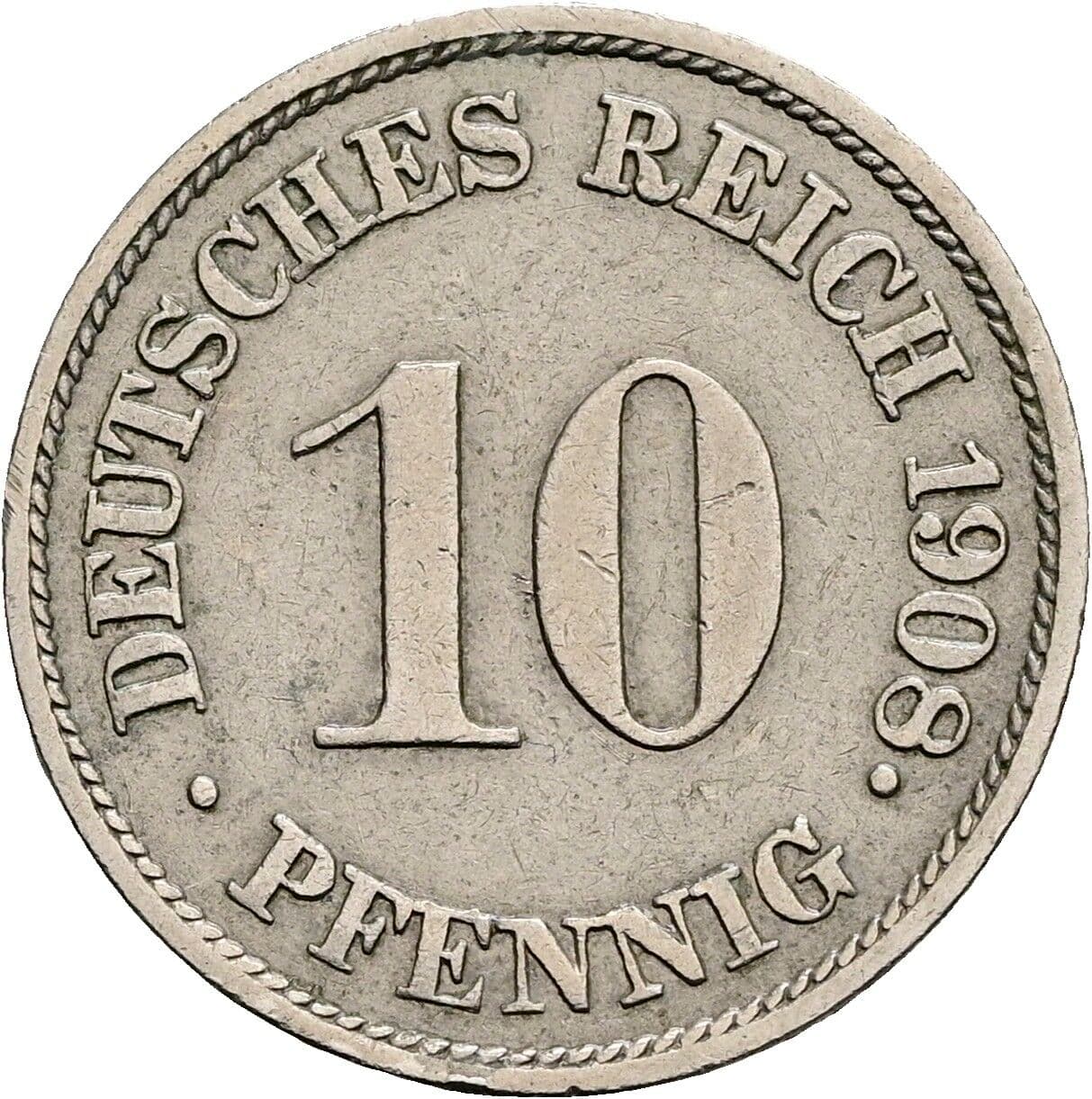10 Pfennig 1908 J – Vorderseite