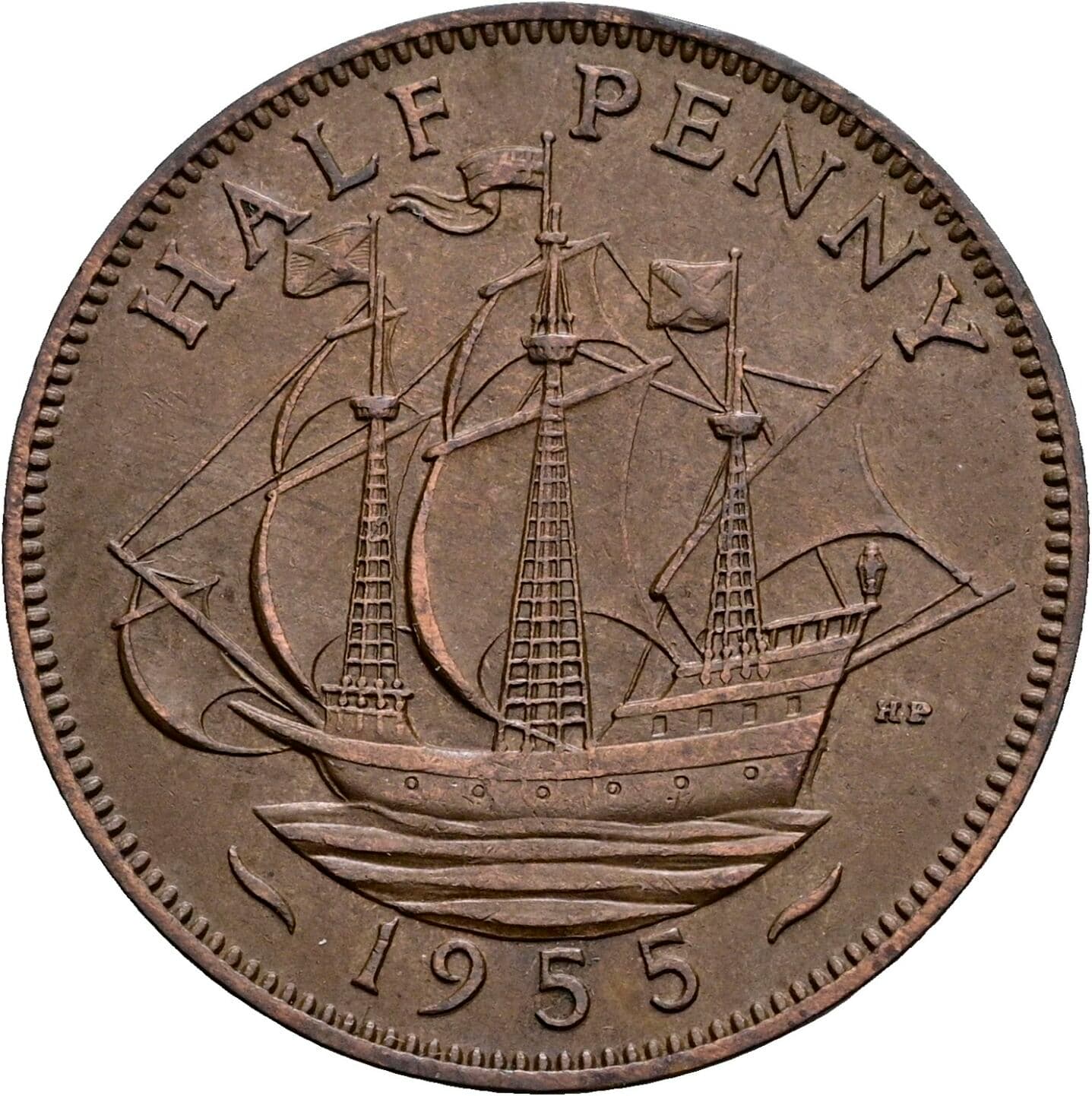 Half Penny Elisabeth II. 1952-2022 1955 – Rückseite
