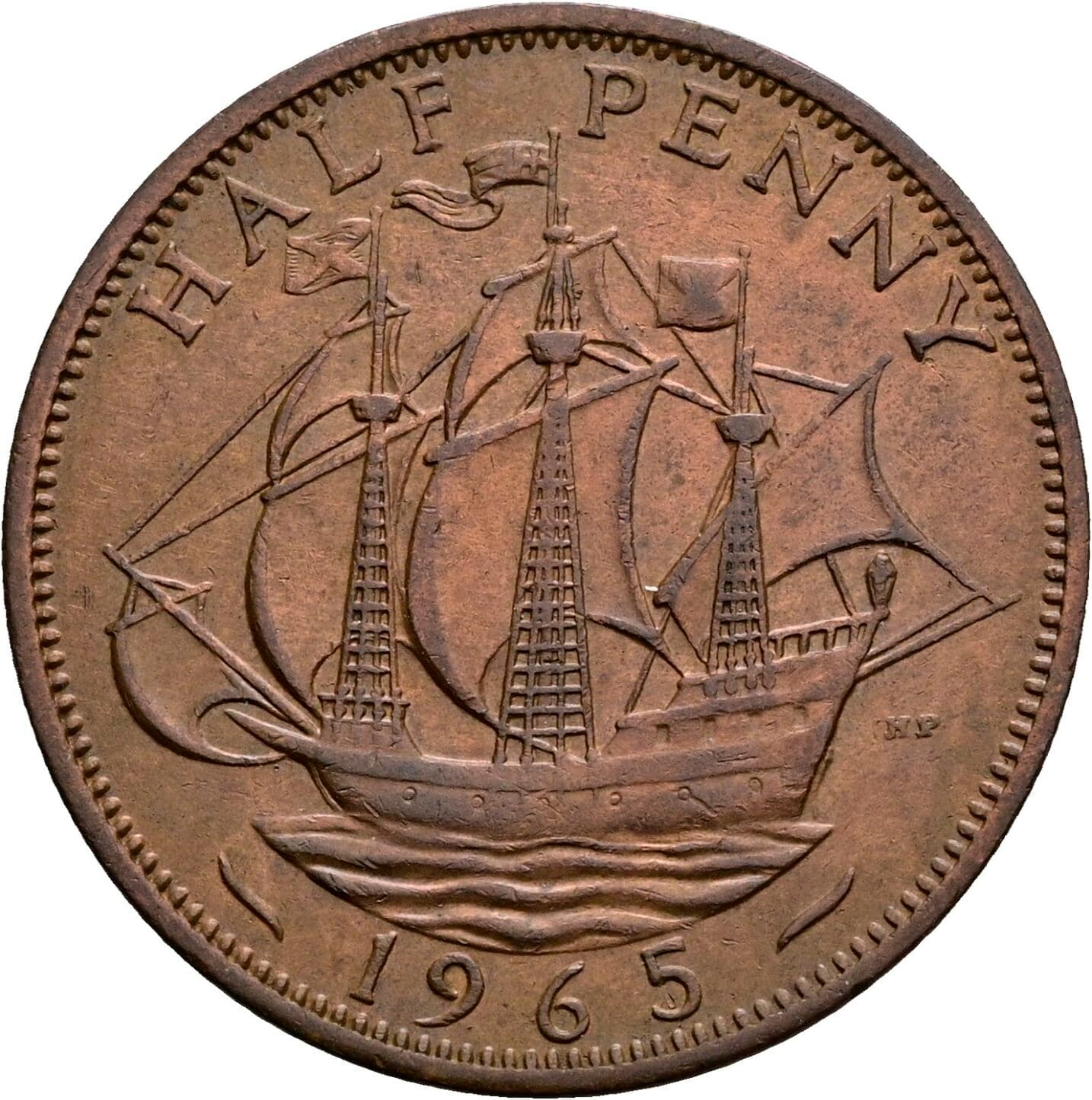 Half Penny Elisabeth II. 1952-2022 1965 – Rückseite