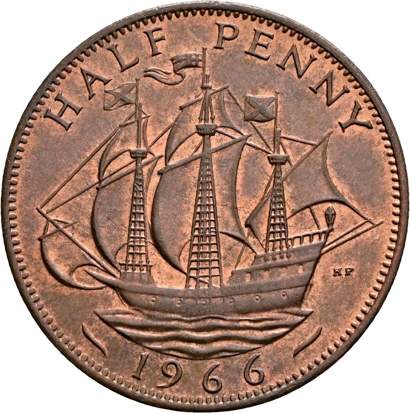 Half Penny Elisabeth II. 1952-2022 1966 – Rückseite