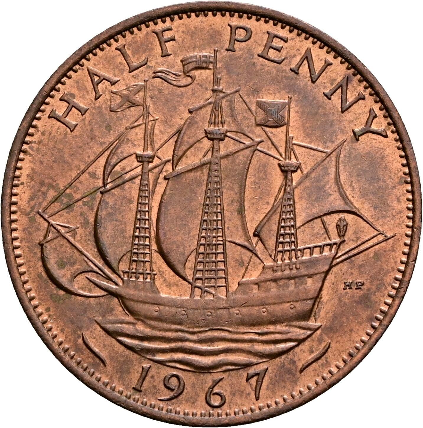Half Penny Elisabeth II. 1952-2022 1967 – Rückseite