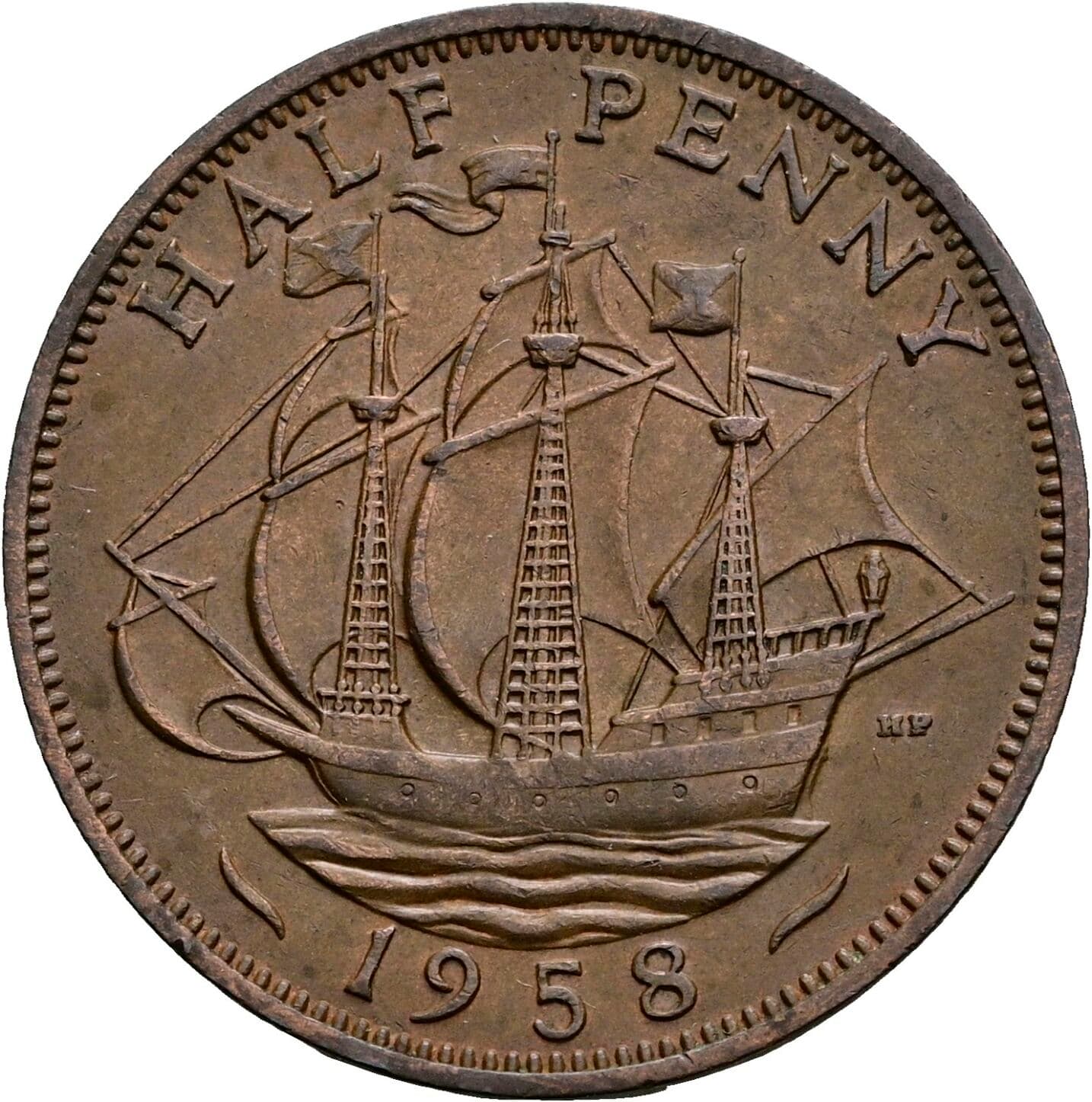 Half Penny Elisabeth II. 1952-2022 1958 – Rückseite