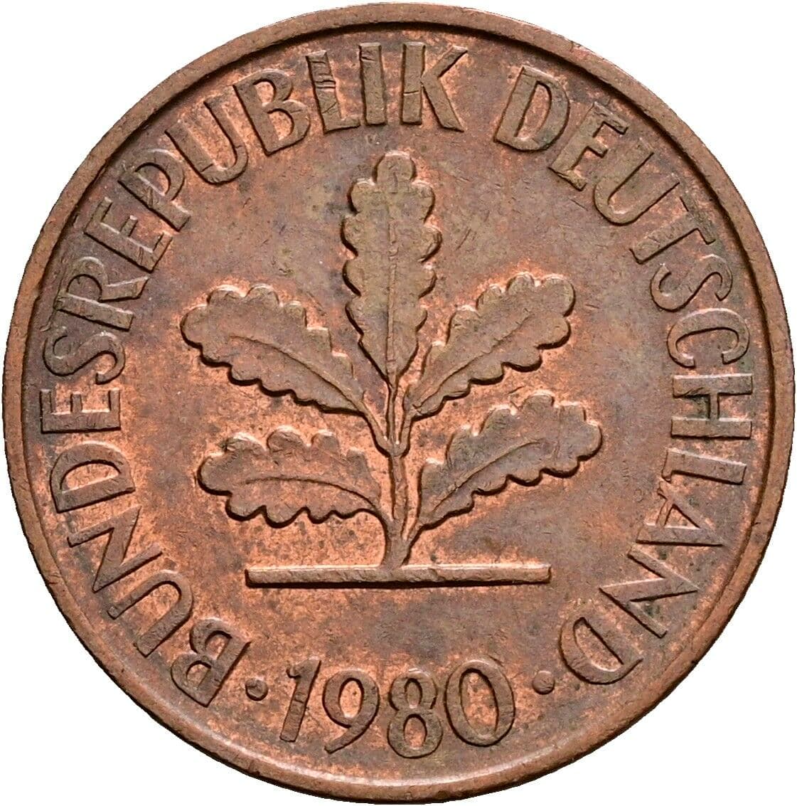 2 Pfennig 1980 G – Rückseite