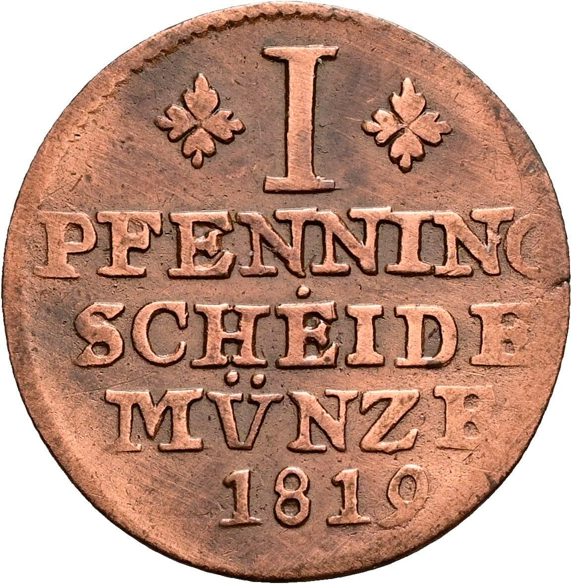 Pfennig Herzog Karl 1815-1830 1819 – Vorderseite