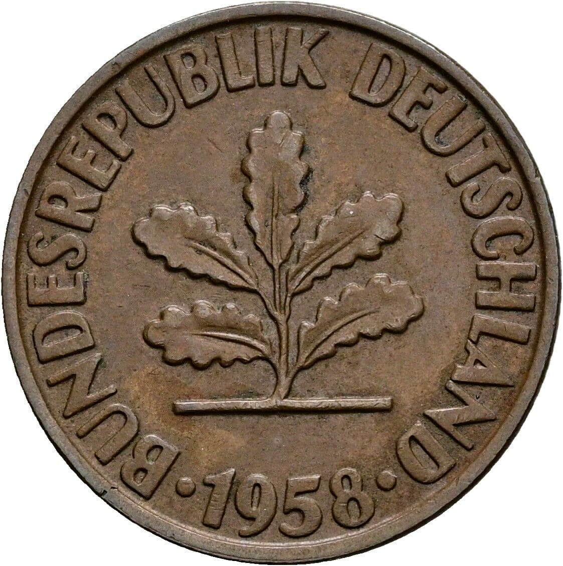 2 Pfennig 1958 D – Rückseite