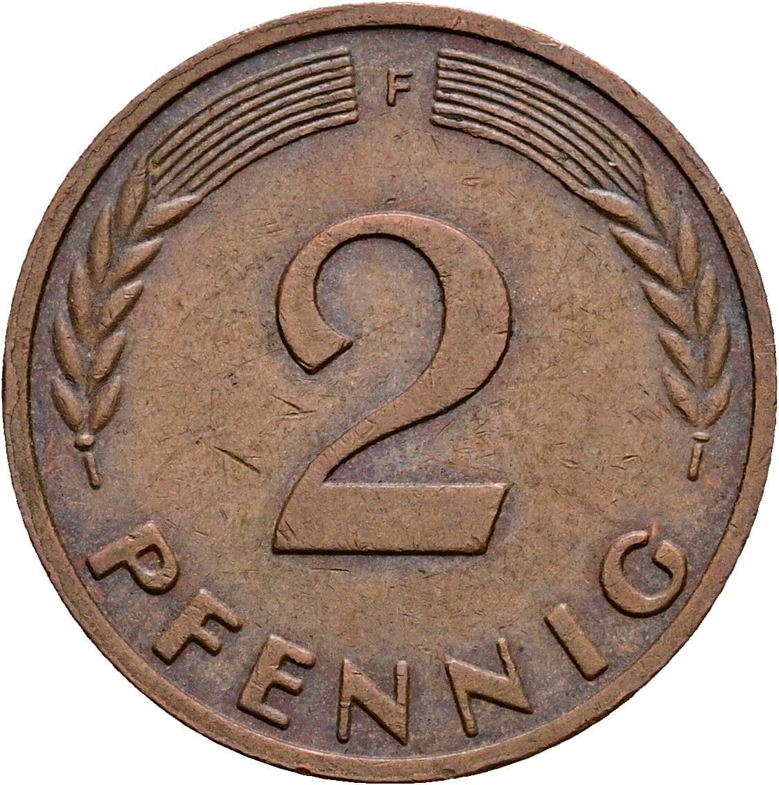 2 Pfennig 1968 F – Vorderseite