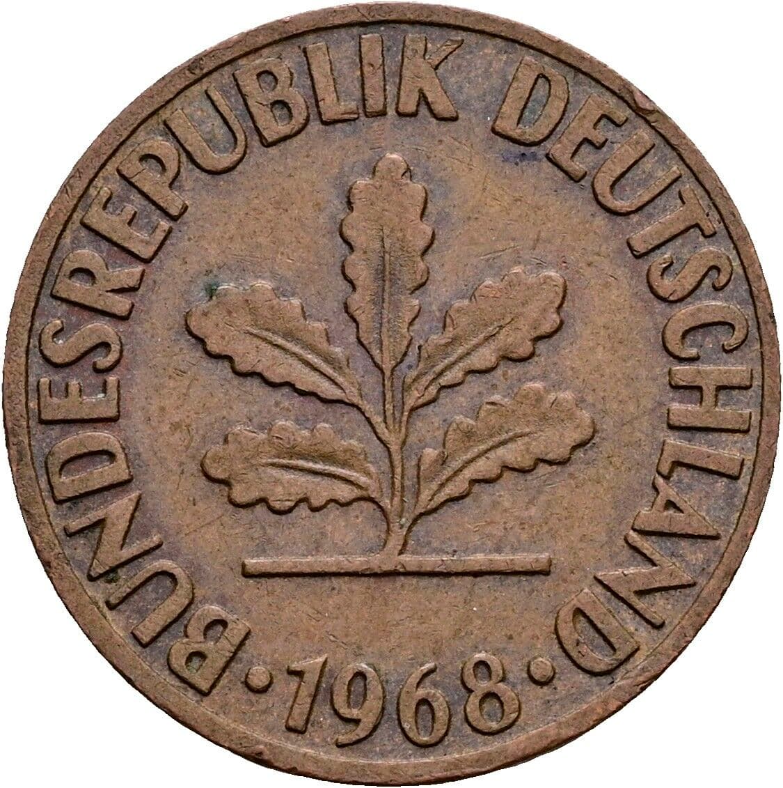 2 Pfennig 1968 F – Rückseite