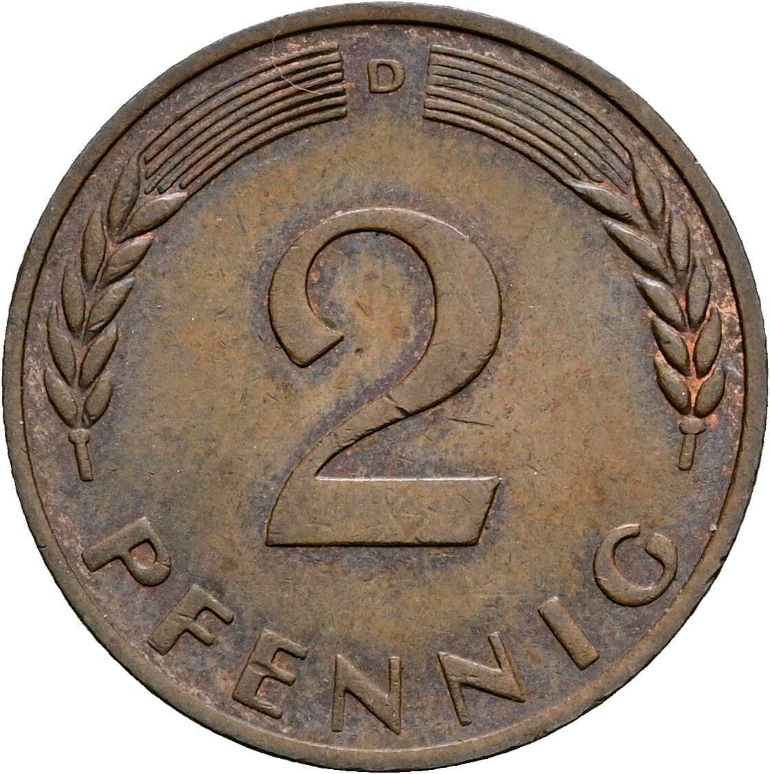2 Pfennig 1968 D – Vorderseite