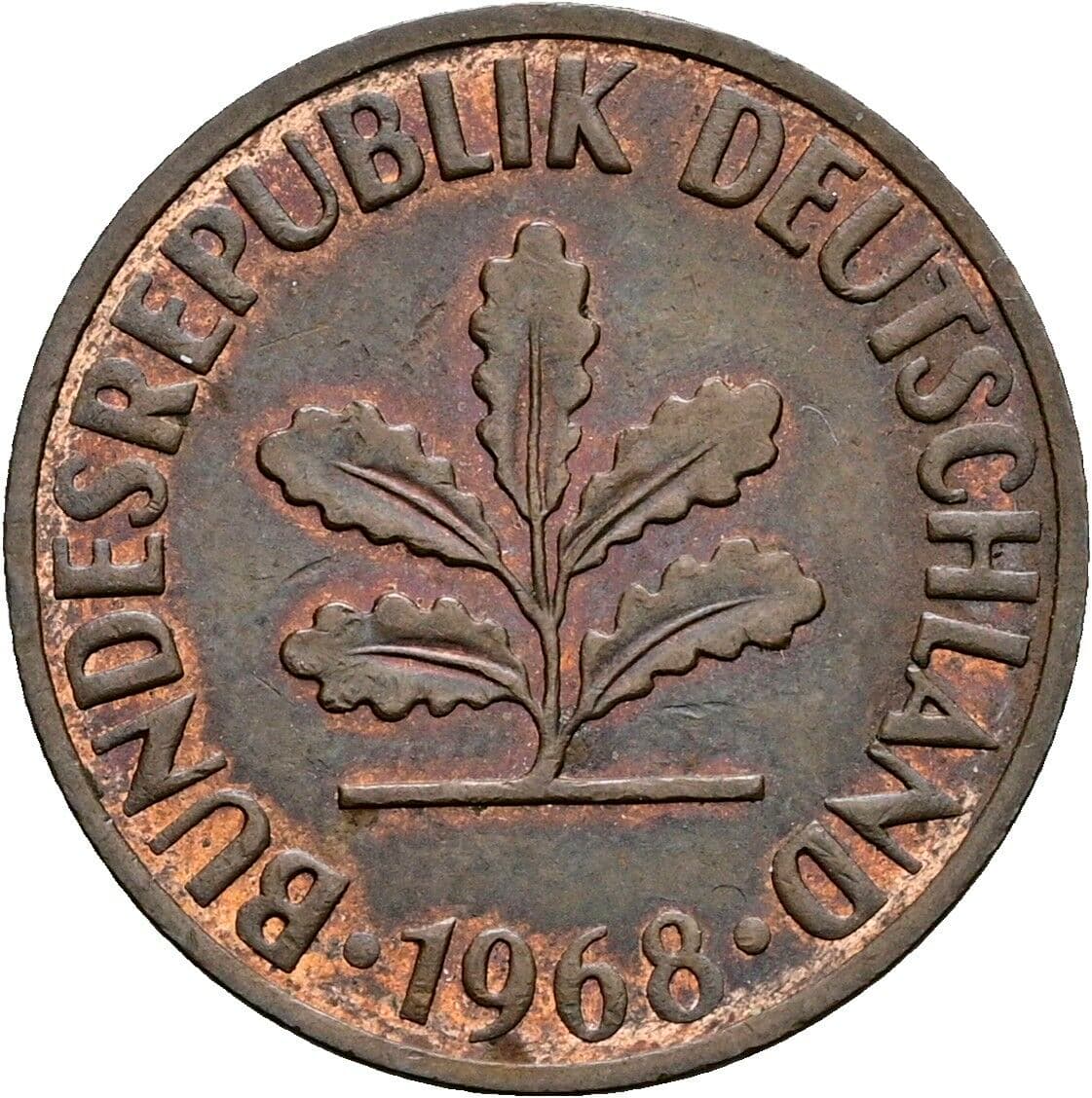 2 Pfennig 1968 D – Rückseite