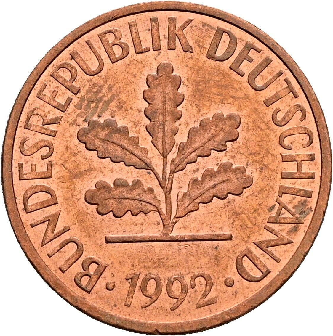 2 Pfennig 1992 J – Rückseite