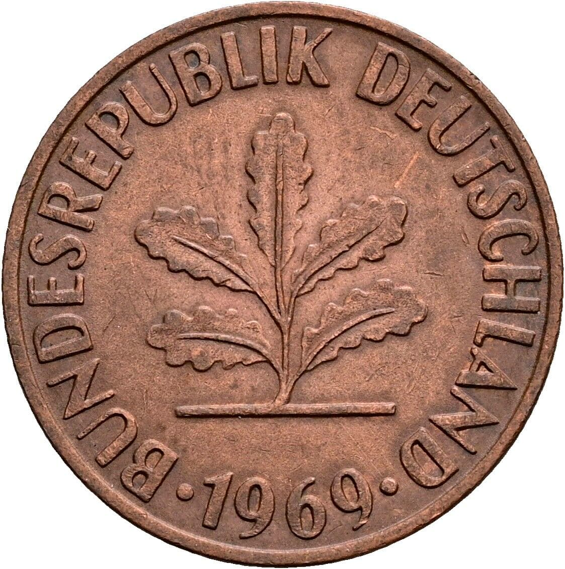 2 Pfennig 1969 F – Rückseite