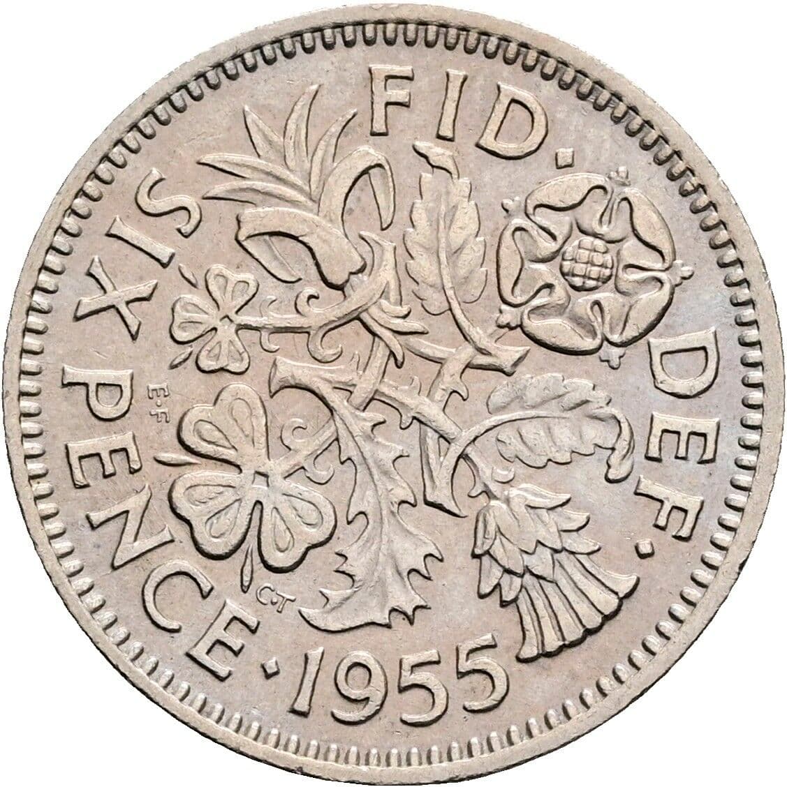 6 Pence Elisabeth II. 1952-2022 1955 – Rückseite