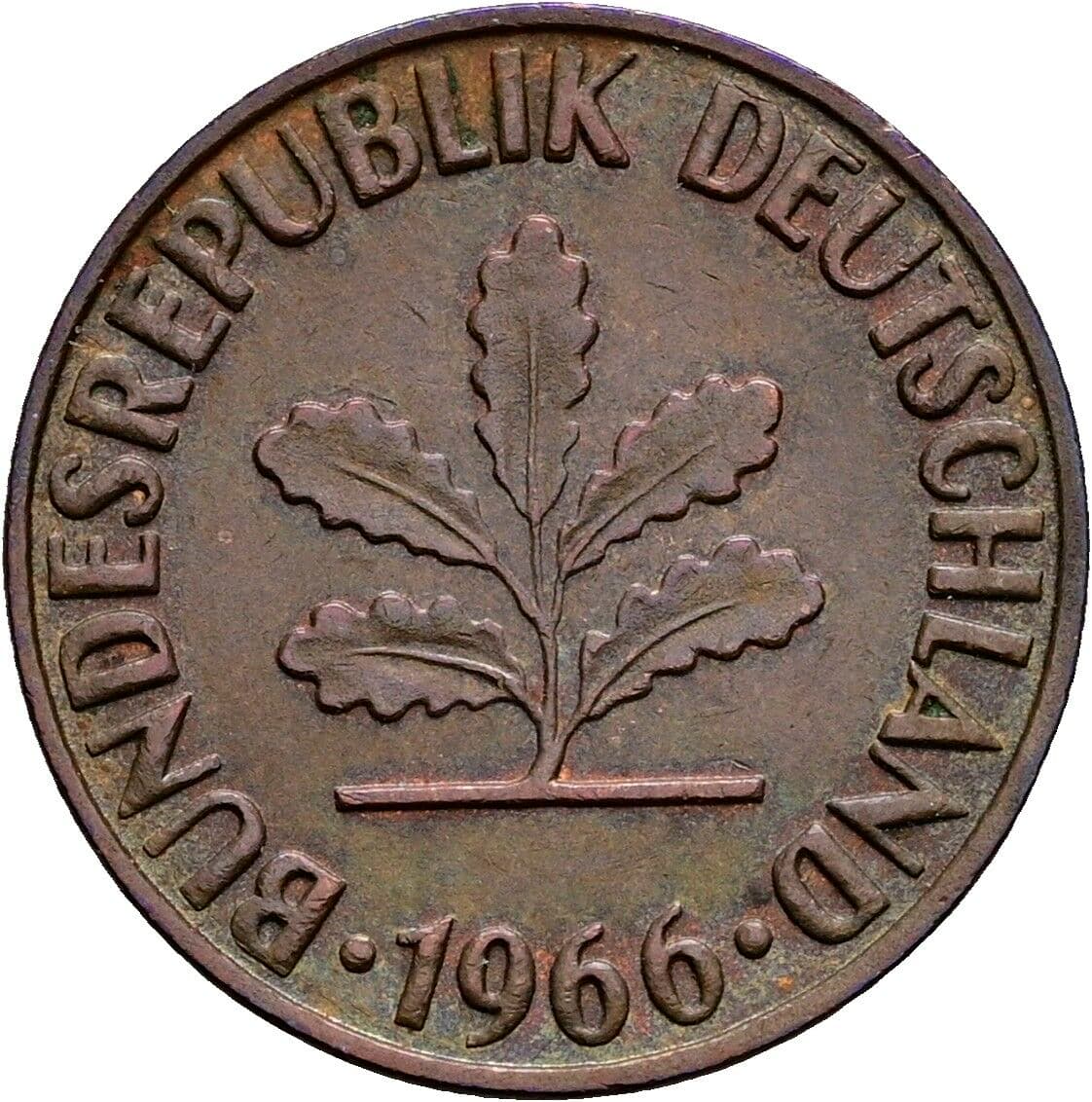 2 Pfennig 1966 F – Rückseite