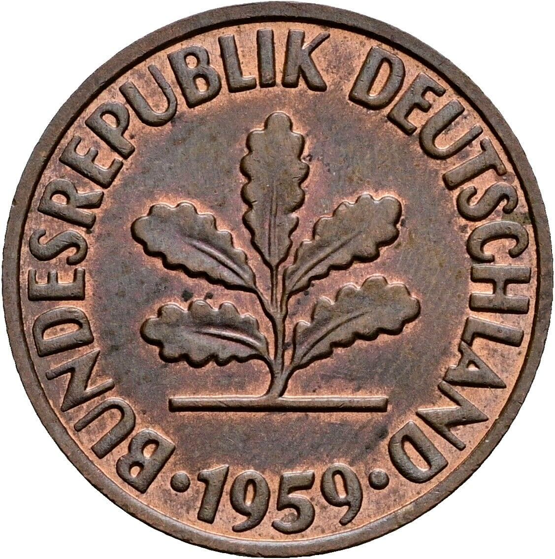 2 Pfennig 1959 F – Rückseite