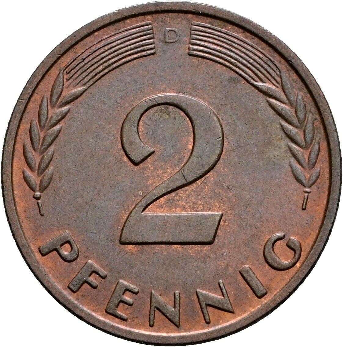 2 Pfennig 1960 D – Vorderseite