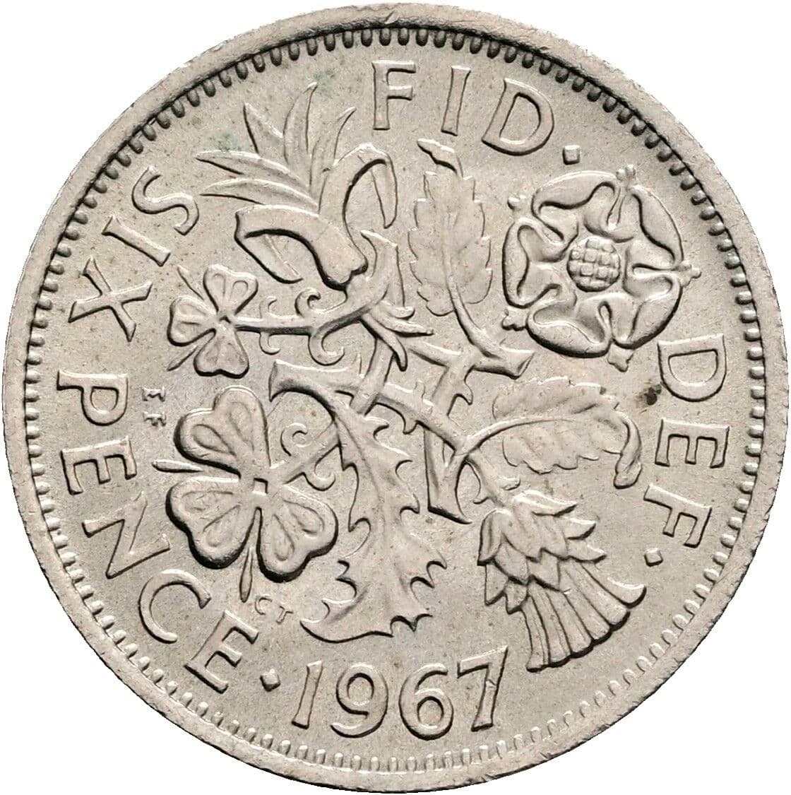 6 Pence Elisabeth II. 1952-2022 1967 – Rückseite