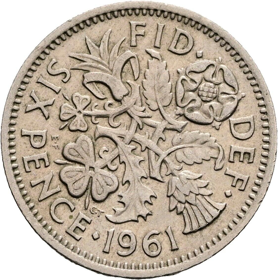 6 Pence Elisabeth II. 1952-2022 1961 – Rückseite