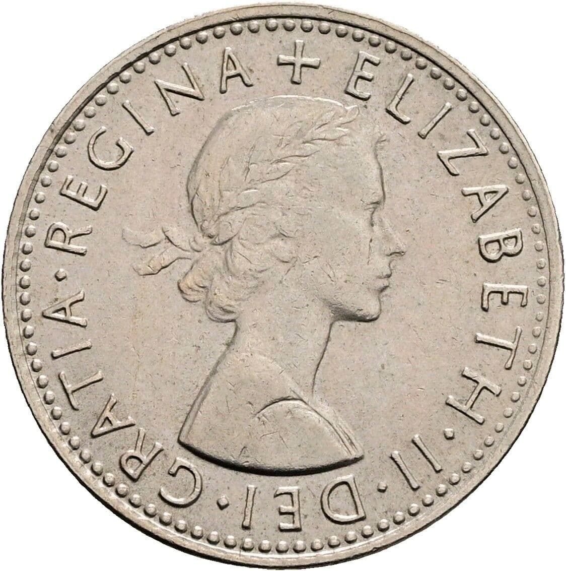 6 Pence Elisabeth II. 1952-2022 1966 – Vorderseite