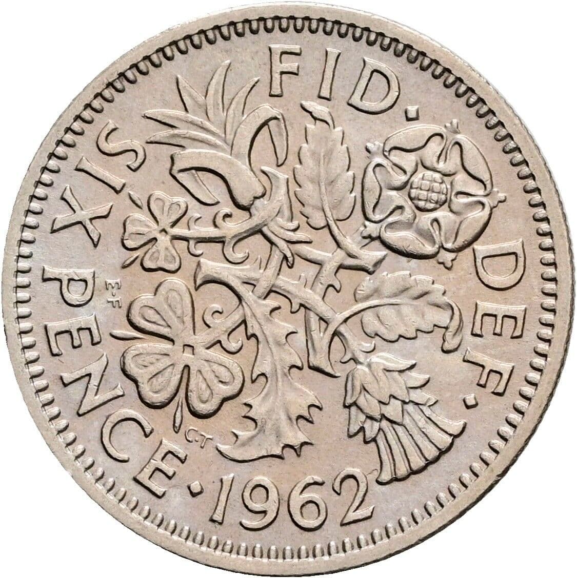 6 Pence Elisabeth II. 1952-2022 1962 – Rückseite