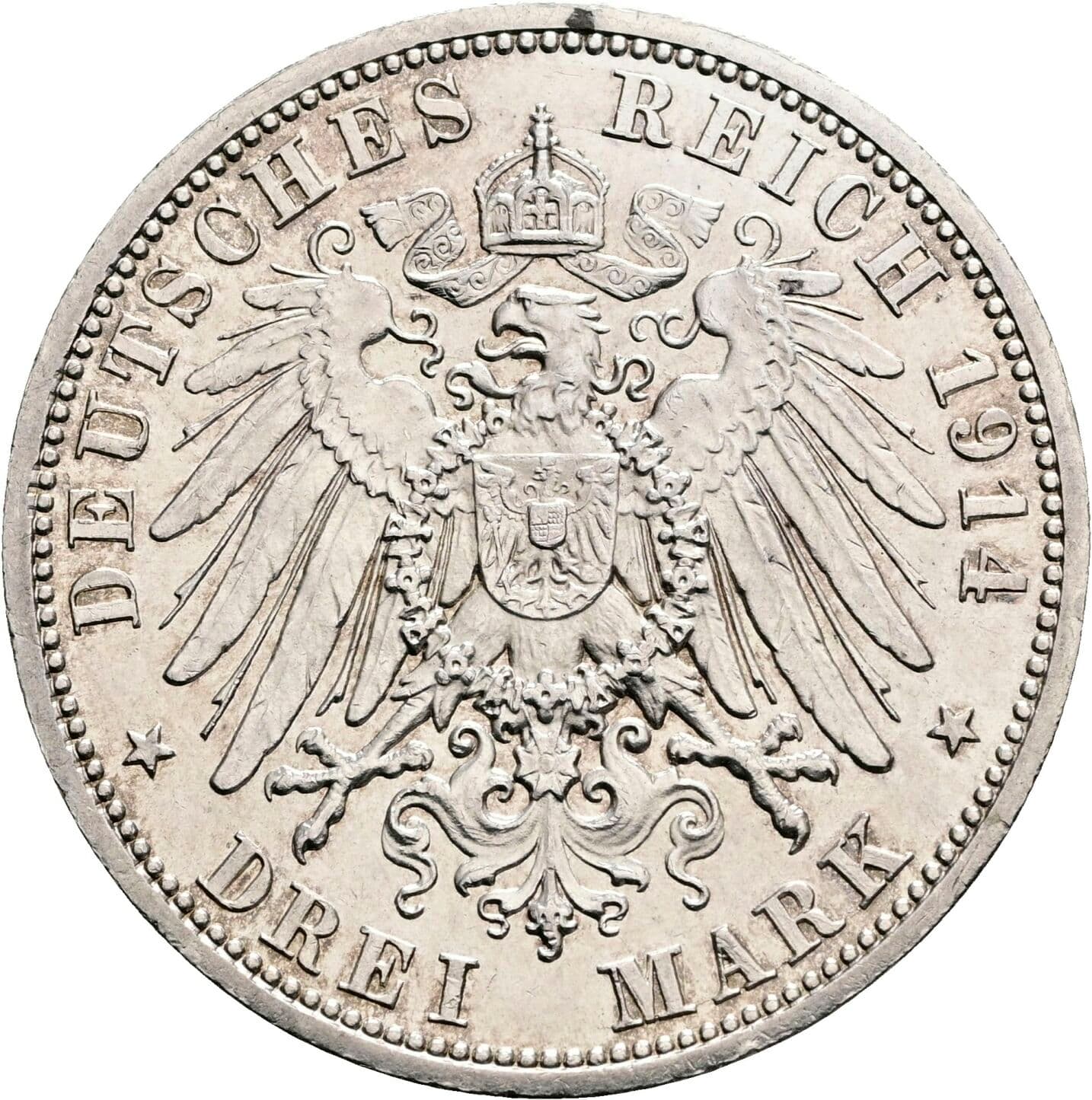 3 Mark Wilhelm II. 1888-1918 1914 A – Rückseite