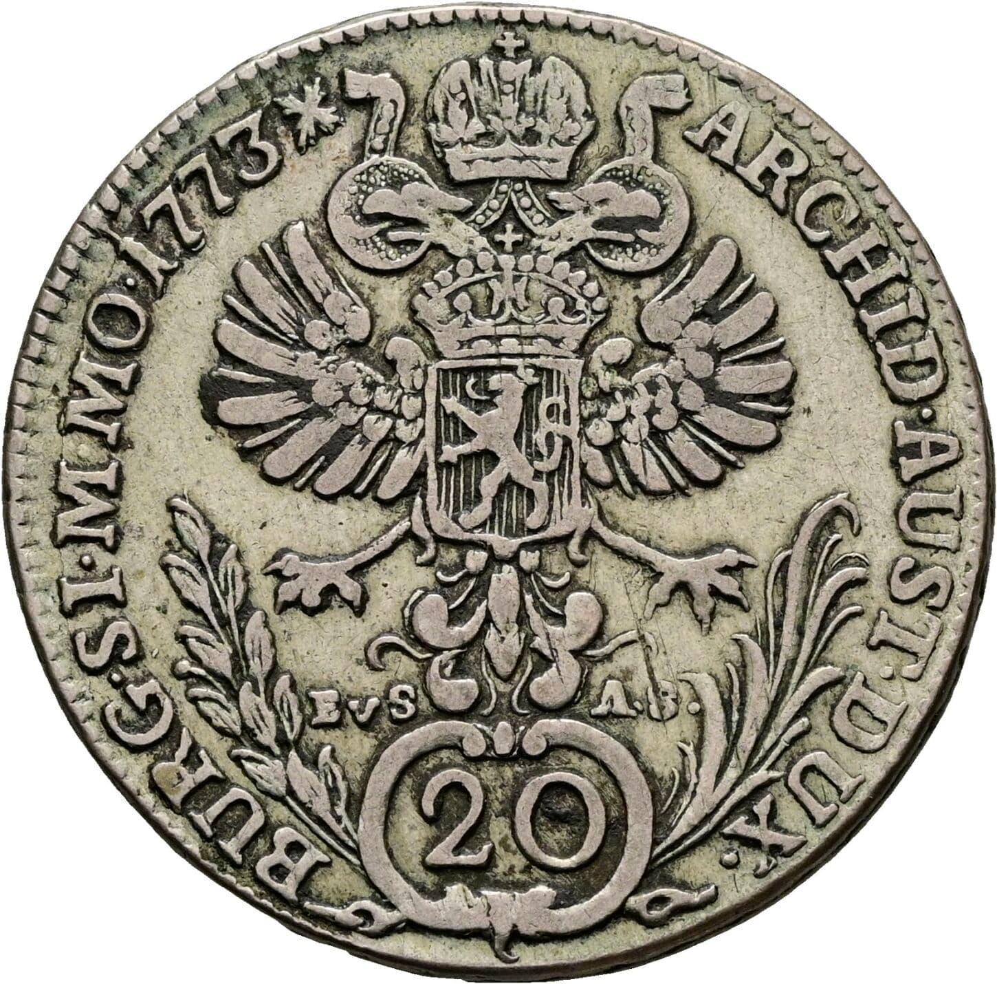 20 Kreuzer Maria Theresia 1740-1780 1773 EvS-AS, Prag – Rückseite