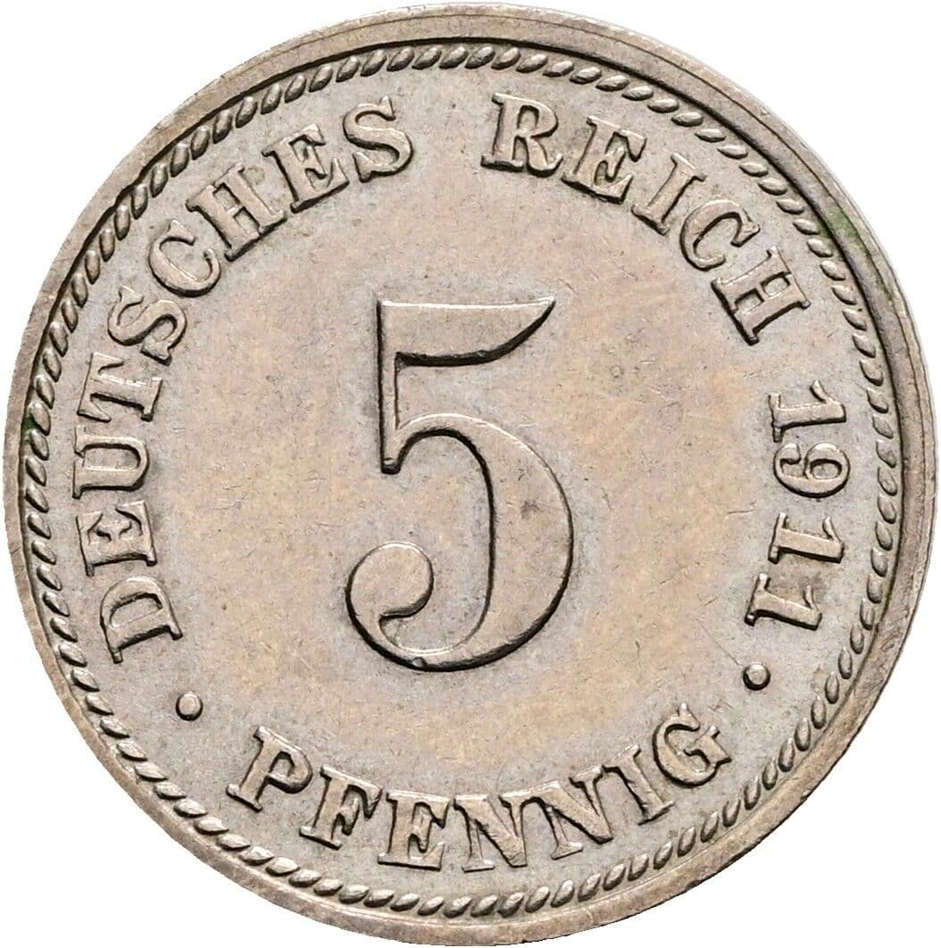5 Pfennig 1911 D – Vorderseite