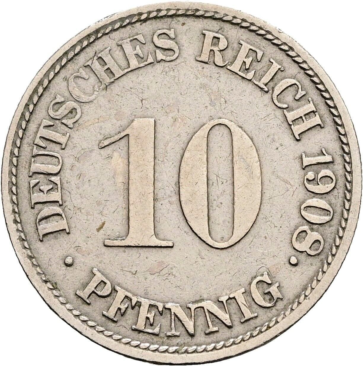10 Pfennig 1908 G – Vorderseite