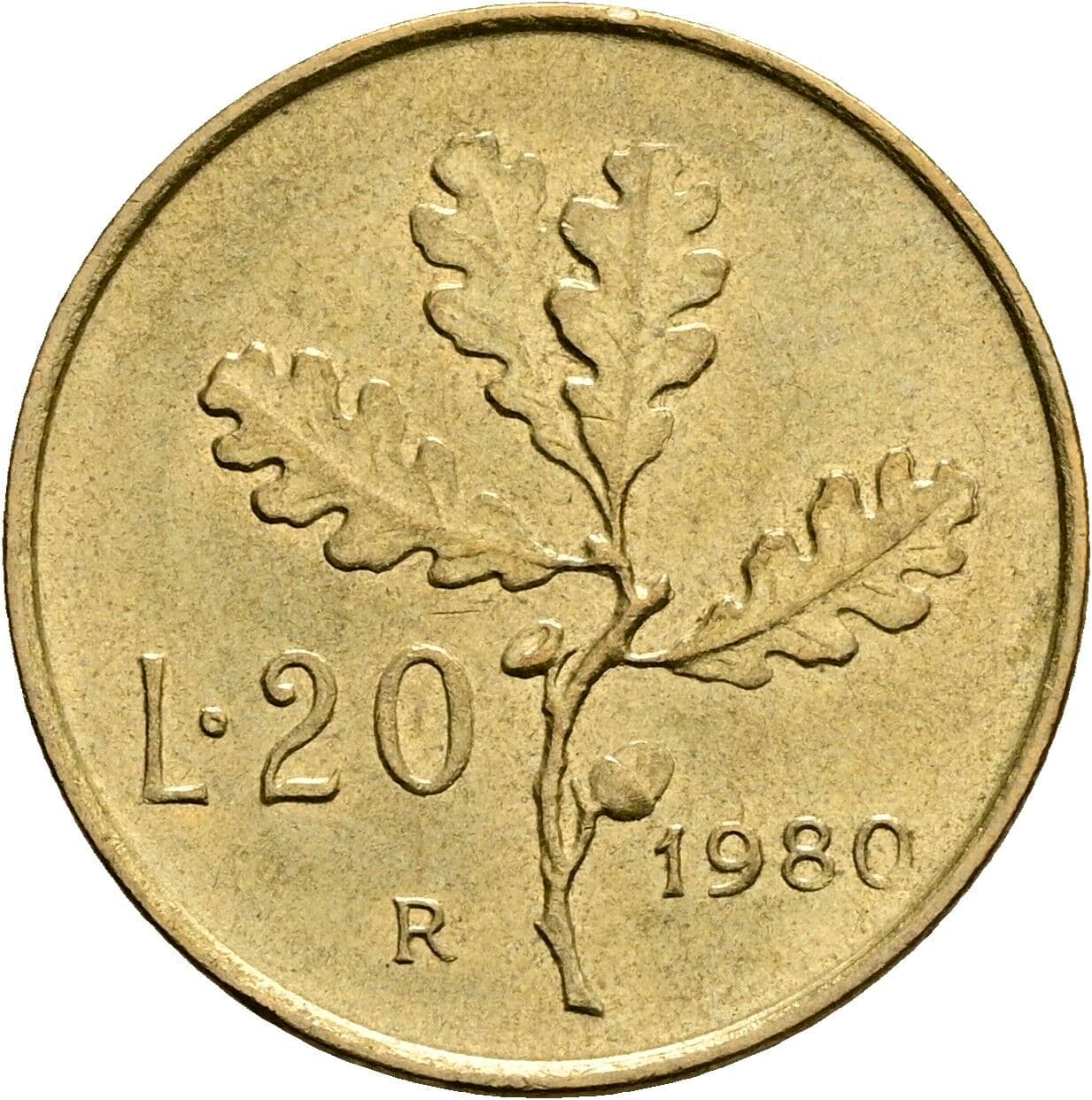 20 Lire 1980 – Rückseite