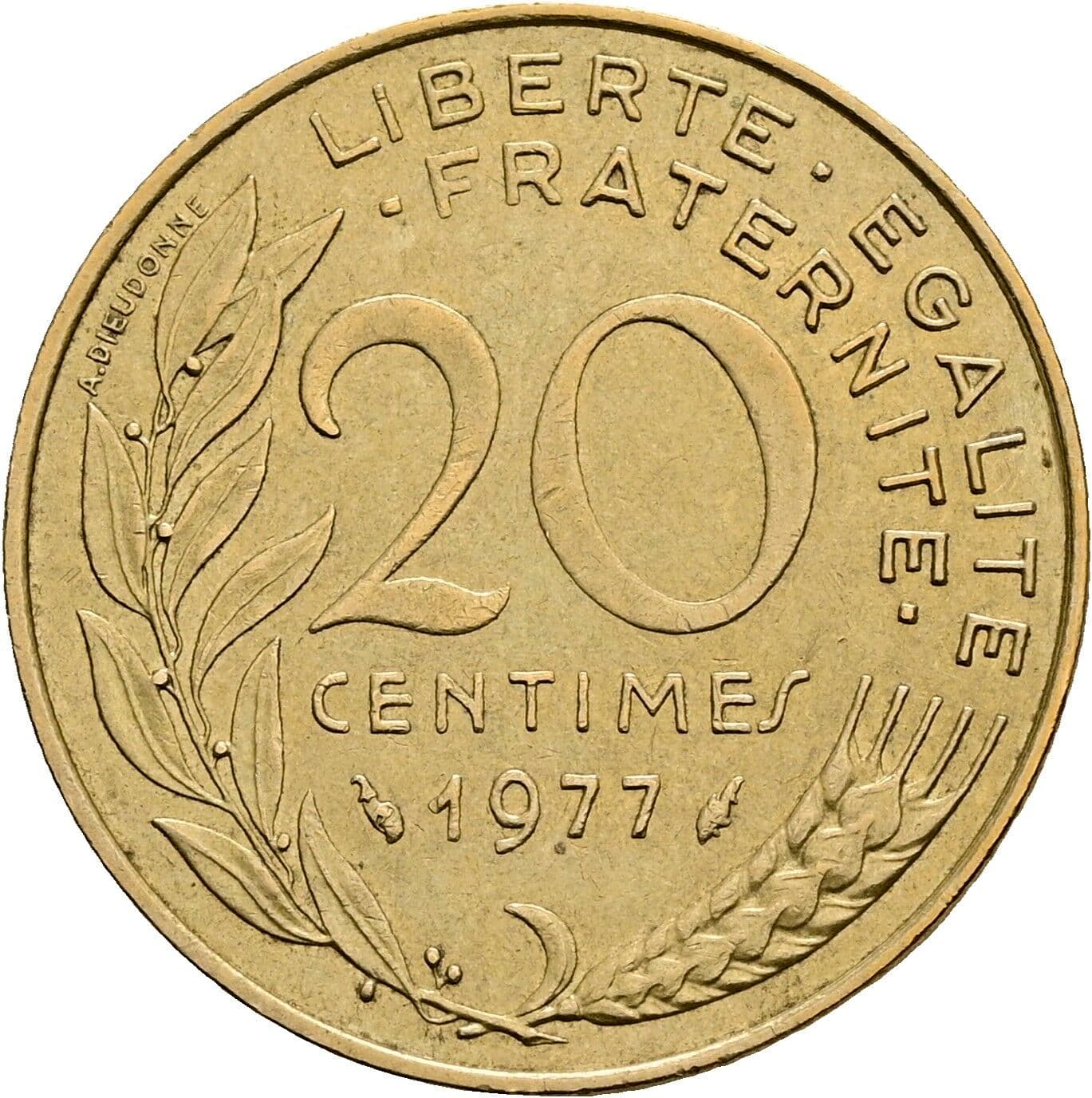 20 Centimes 1977 – Rückseite