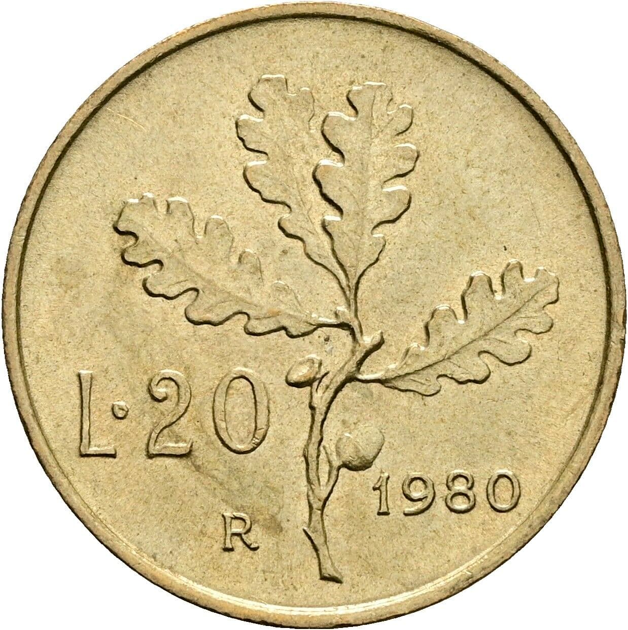 20 Lire 1980 – Rückseite
