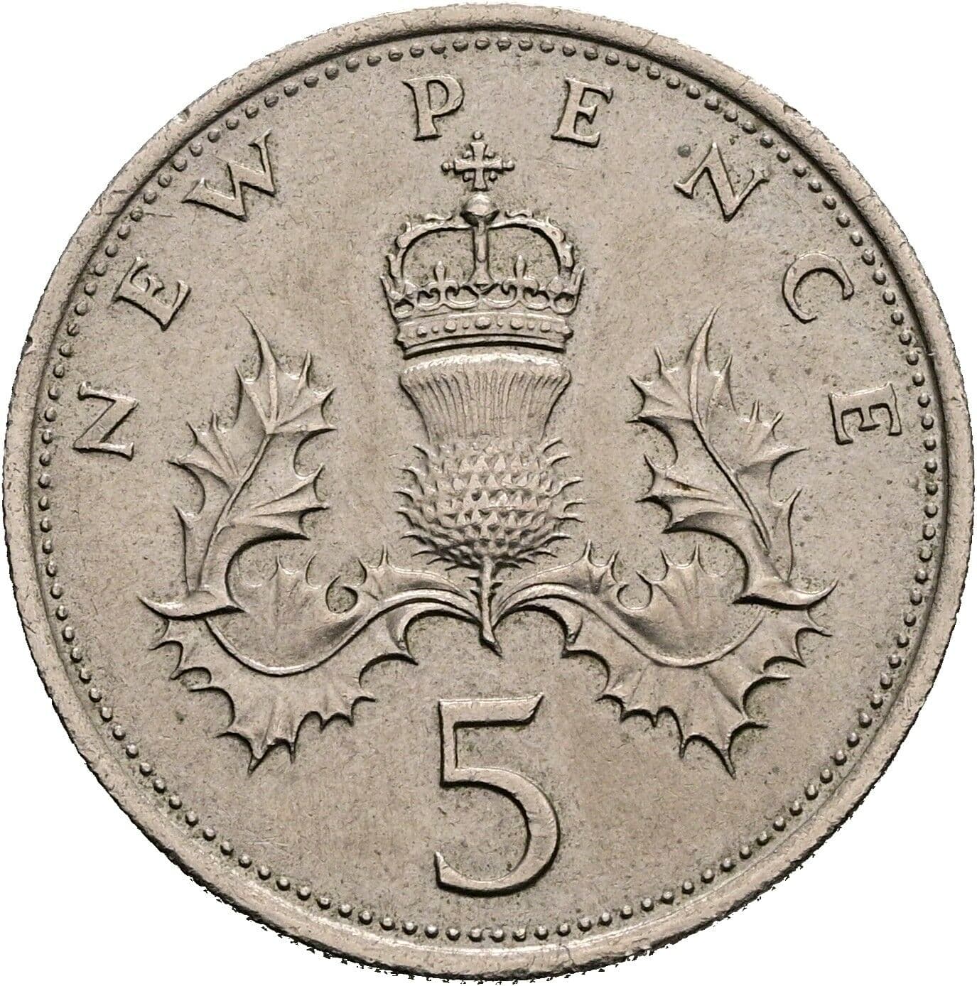 5 New Pence Elisabeth II. 1952-2022 1975 – Rückseite