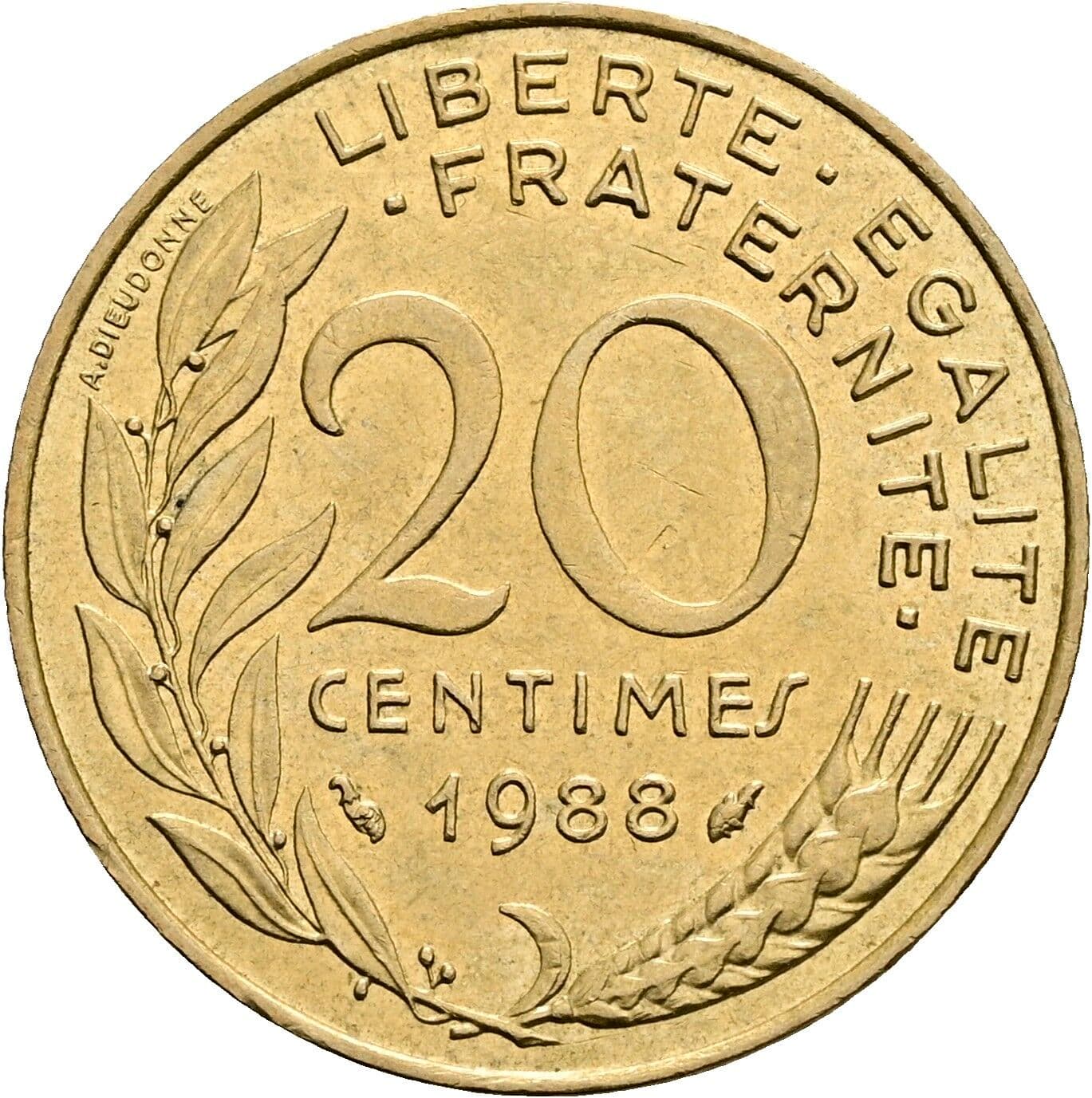 20 Centimes 1988 – Rückseite