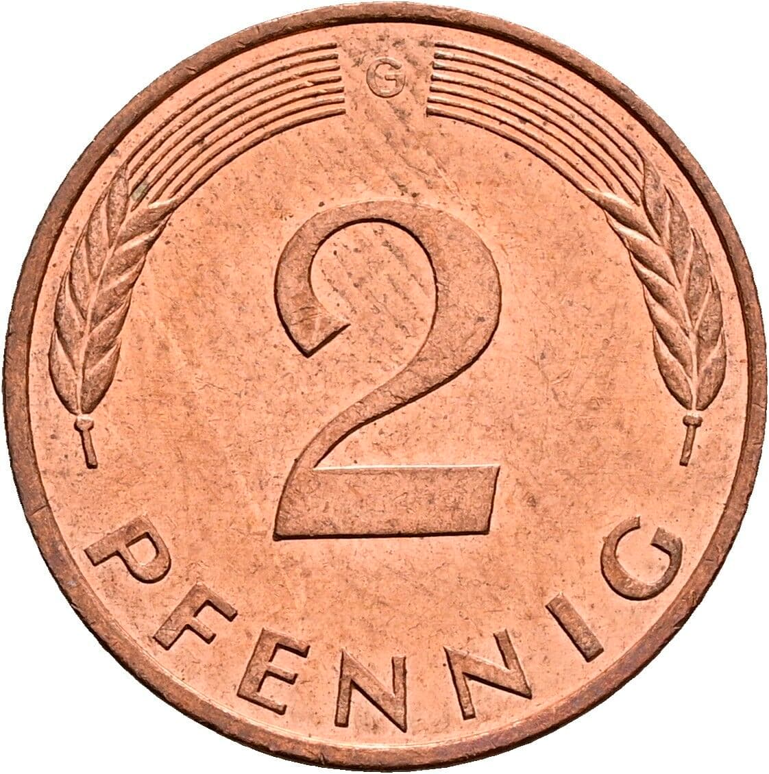 2 Pfennig 1991 G – Vorderseite